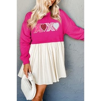 Rose Red Sequin Heart XOXO Graphic Colorblock Patchwork Hem Sweatshirt Dress - S thumbnail