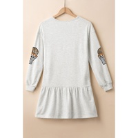 White Sequined Basketball Patched Ruffled Long Sleeve Mini Dress - M thumbnail