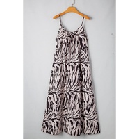Black Abstract Print Open Back Boho Loose Maxi Sundress - M thumbnail
