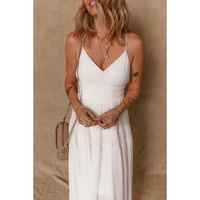 White Spaghetti Straps High Waist Elegant Long Dress - L thumbnail