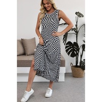 Multicolour Leopard Checkered Double Printed Reversible Sleeveless Long Dress - M thumbnail
