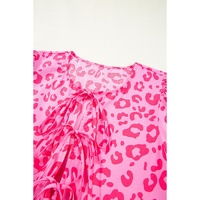 Rose Leopard Puff Sleeve Tie Front High Waist Mini Dress - M thumbnail