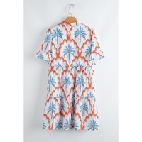 Orange Contrast Palm Tree Printed Short Sleeve Flowy Dress - L thumbnail