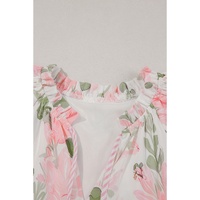 Pink Floral Contrast Edge Layered Short Sleeve Mini Dress - L thumbnail