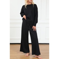 Black Ultra Loose Textured 2pcs Slouchy Outfit - 2XL thumbnail