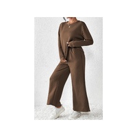 Dark Brown Ultra Loose Textured 2pcs Slouchy Outfit - L thumbnail