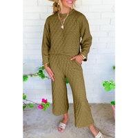Sage Green Solid Quilted Pullover and Pants Outfit - L thumbnail
