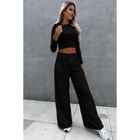 Black Crop Top and Wide Leg Pants Two Piece Set - XL thumbnail