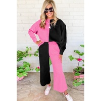 Multicolor Contrast Color Block Textured Casual 2pcs Outfit - M thumbnail