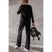 Black Solid Pullover and Seamed Casual Pants Set - M thumbnail