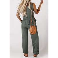Duffel Green Solid Color Ribbed Ruffle Tank Top and Pants Set - L thumbnail