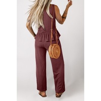 Red Dahlia Solid Color Ribbed Ruffle Tank Top and Pants Set - L thumbnail