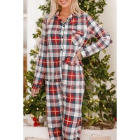 Red Christmas Plaid Print Two Piece Long Sleeve Pajamas Set - M thumbnail