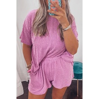 Phalaenopsis Ribbed Textured Knit Loose Fit Tee and Shorts Set - L thumbnail