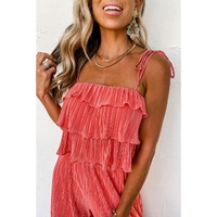 Pale Chestnut Ruffle Tiered Cami Pleated Wide Leg Pants Set - L thumbnail