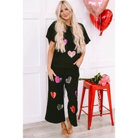 Black Sequin Heart Popping Graphic Textured 2pcs Outfit - L thumbnail