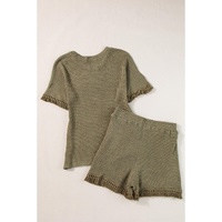 Laurel Green Fringe Trim Textured Short Two Piece Set - M thumbnail