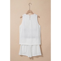 Beige Textured Knit Tank Top and Drawstring Shorts Set - S thumbnail