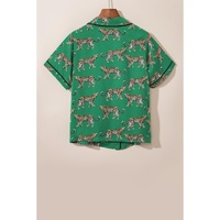 Green Cheetah Print Short Sleeve Shirt and Pants Pajama Set - M thumbnail