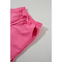 Bonbon Textured Ruffled Sleeve Tee and Drawstring Shorts Set - L thumbnail
