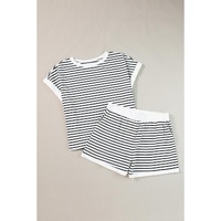 White Stripe Contrast Edge Tee and Shorts Set - L thumbnail