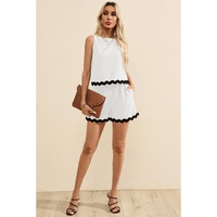 White Ricrac Trim Tank Top Elastic Waist Shorts Set - L thumbnail