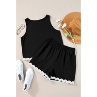 Black Ricrac Trim Tank Top Elastic Waist Shorts Set - S thumbnail