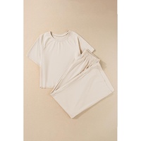 White Raw Hem Loose Tee and Wide Leg Pants Set - XL thumbnail