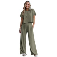 Seagrass Raw Hem Loose Tee and Wide Leg Pants Set - L thumbnail
