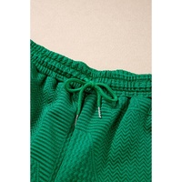 Dark Green Textured Ruffle Split Top and Drawstring Shorts - M thumbnail