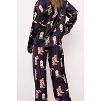 Black Western Cowgirl Boots Printed Satin Long Pajama Set - XL thumbnail