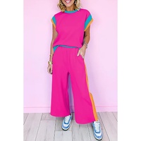 Strawberry Pink Color Block Detail Casual Two-piece Set - S thumbnail