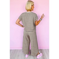 Black Stripe Rainbow Tee Tasseled String Wide Leg Pants Set - XL thumbnail