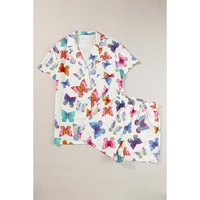 Multicolour Butterfly Pattern Short Sleeve Shirt Pajamas Set - M thumbnail