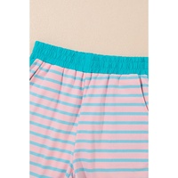 Pink Stripe Color Block Loose Fit Two Piece Shorts Set - XL thumbnail