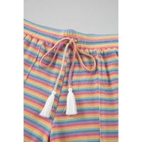 Pink Stripe Crew Neck Tee and Tasseled Drawstring Shorts Set - M thumbnail