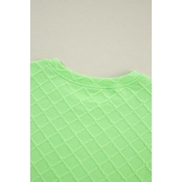 Light Green Checkered Textured Tee and Drawstring Shorts - L thumbnail