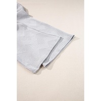 Light Grey Solid Textured Collared V Neck Top and Wide Leg Pants Set - M thumbnail