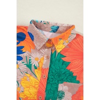 Orange Floral Printed Shirt Two Piece Drawstring Shorts Set - XL thumbnail