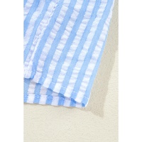 Sky Blue Stripe V Neck Bowknot Crop Tank and Shorts Set - XL thumbnail