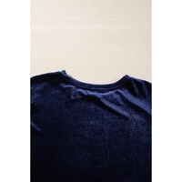 Navy Blue Solid Velvet Ruffled Two Piece Pants Set - XL thumbnail