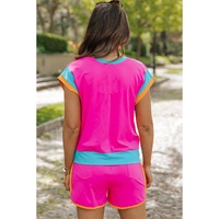 Rose Red Sequined Flower Graphic Colorblock 2 Piece Shorts Set - XL thumbnail