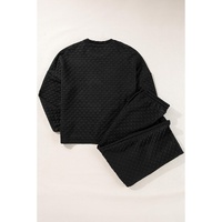 Color black Checkered Textured Split Pullover Top and Pants Set - S thumbnail