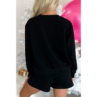 Black Sequin Merry Graphic Pullover and Shorts Outfit - L thumbnail
