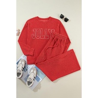 Fiery Red JOLLY Corded Long Sleeve Top and Pockets Pants Set - XL thumbnail