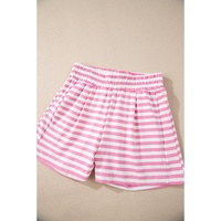 Pink Stripe Kangaroo Pocket Hoodie and Wide Leg Shorts Set - L thumbnail