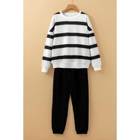 Black Stripe Drop Shoulder Pullover and Jogger Pants Set - L thumbnail