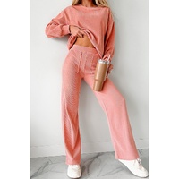 Blossom Ribbed Knit Drop Shoulder Pocketed Two Piece Lounge Set - S thumbnail
