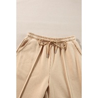 Apricot Solid Seamed Zipper Jacket and Drawstring Waist Pants Set - L thumbnail