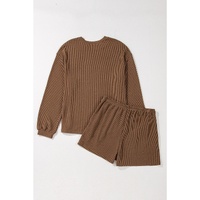 Chestnut Corded Knit Long Sleeve Top and High Waist Shorts Set - XL thumbnail